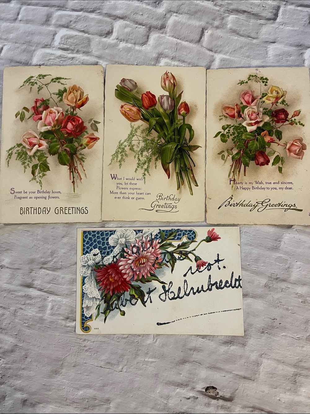 Vintage Floral Birthday Post Cards lot of 4